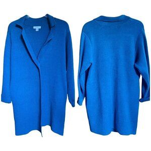 Liz Claiborne Cardigan Sweater Teal Long Lined One Button Closure Pockets XL